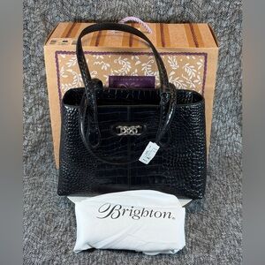 Brighton H43663 Kelley Zip Tote Bag Black Croco Purse
